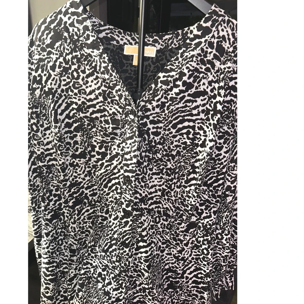 Michael Kors Animal Print Button Down Shirt Dress Midi‎ V-Neck Short Sleeve 3X